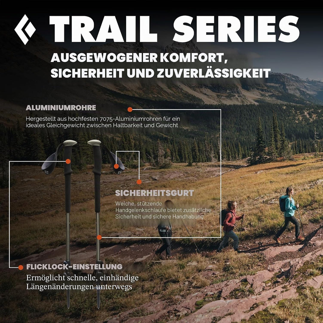 Black Diamond TRAIL POLES, Leichte Trekkingstöcke, Wanderstöcke (inkl. Schneeteller), verstellbar Si