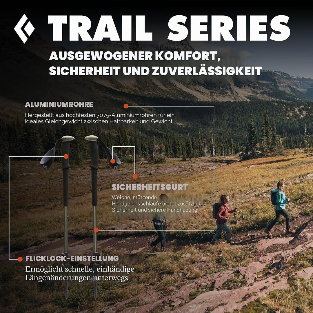 Black Diamond TRAIL POLES, Leichte Trekkingstöcke, Wanderstöcke (inkl. Schneeteller), verstellbar Si