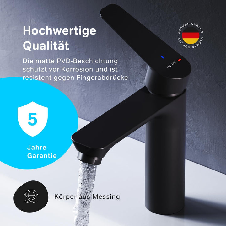 FTA02822 Hit Einhebel-Waschtischarmatur EcoStart (Schwarz matt, standard) ECOSTART Schwarz Schwarz M