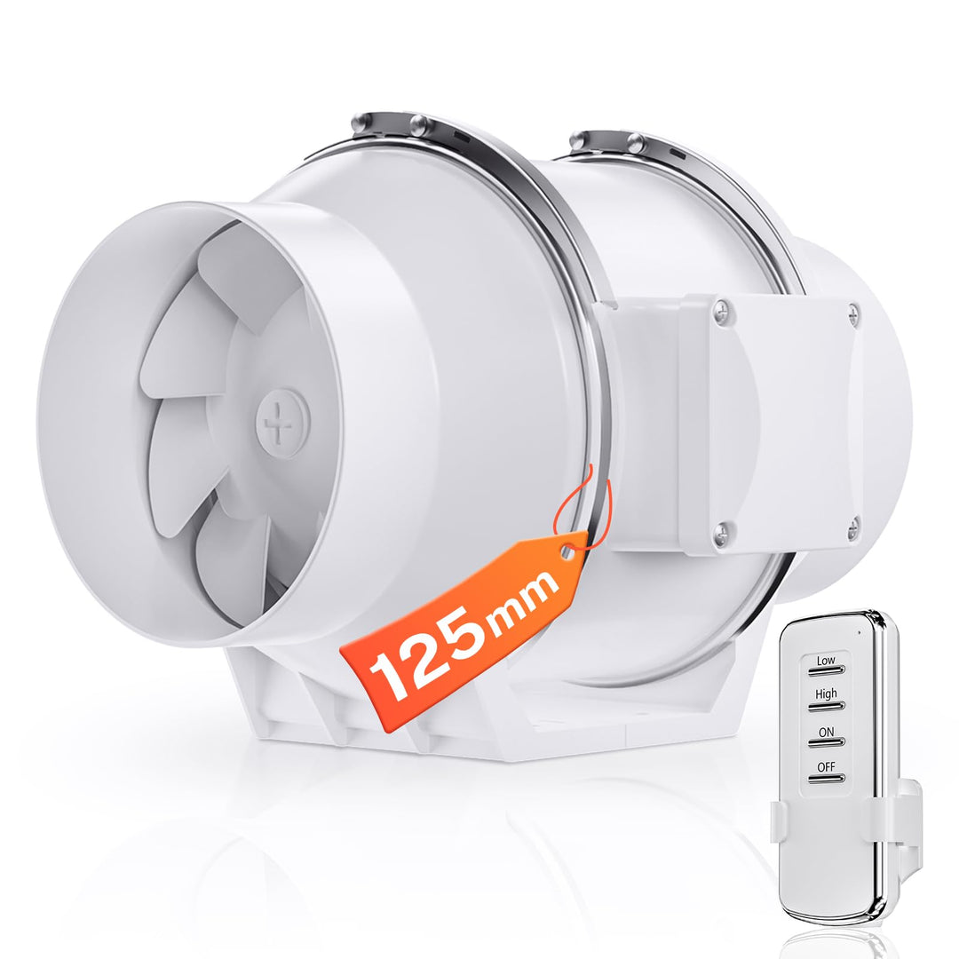 YJHome 125mm Inline Rohrventilator mit Drehzahlregler, 330m³/h Rohrlüfter Rauchabsaugung Regelbar mi