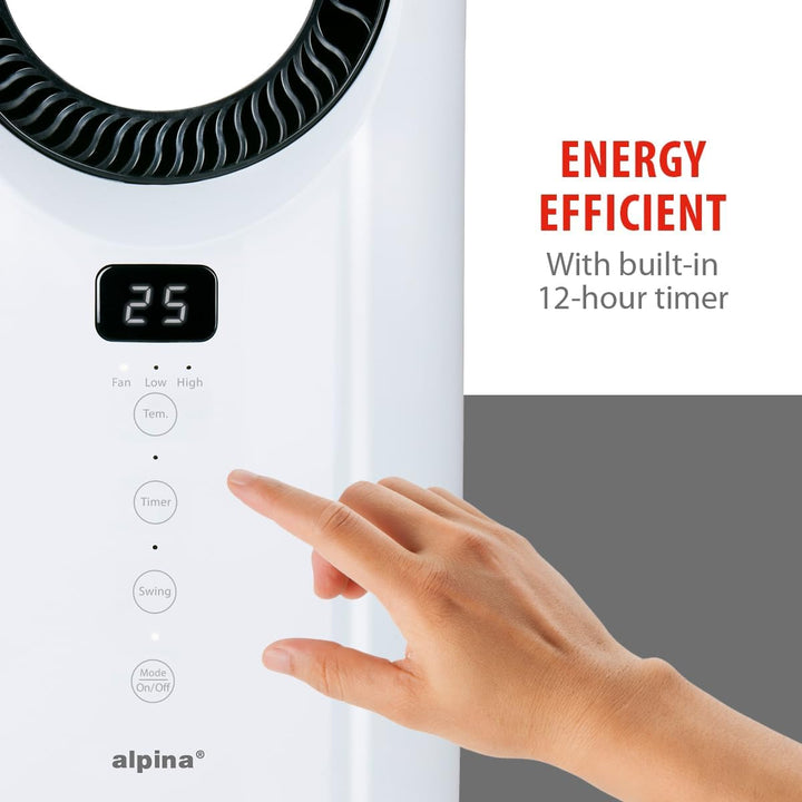 alpina Elektrischer Heizlüfter und Ventilator 1500W – Keramik Heizkörper mit Timer und Fernbedienung