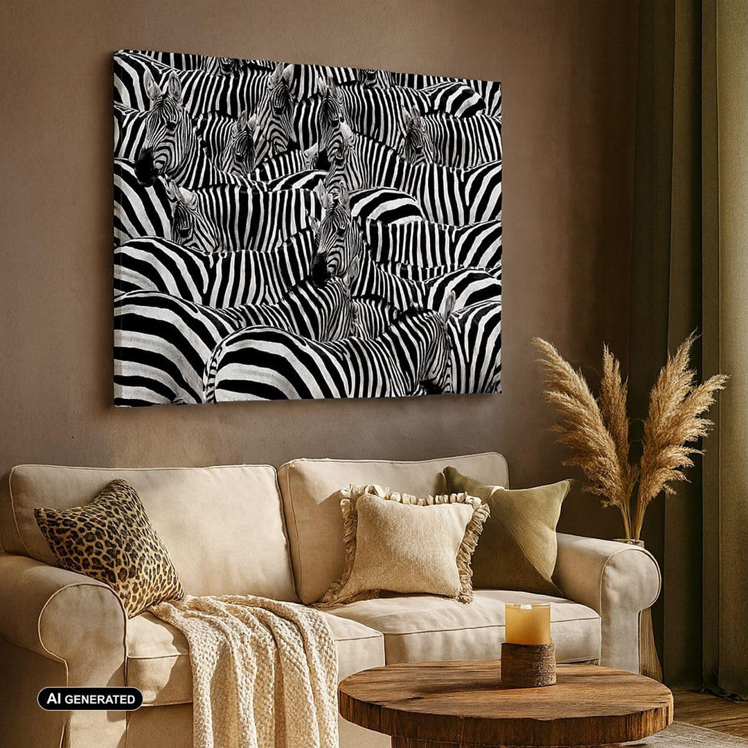 Bilder auf Leinwand Tiere Zebra Streifen Leinwandbild mit Rahmen 70x50cm Wandbilder Dekoration Wohnz