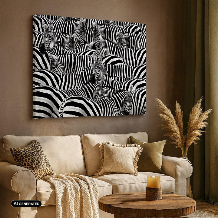 Bilder auf Leinwand Tiere Zebra Streifen Leinwandbild mit Rahmen 70x50cm Wandbilder Dekoration Wohnz
