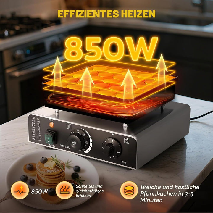 CGOLDENWALL 25 Loch Pfannkuchenmaschine Kommerzielle, Elektrischer Mini-Pfannkuchenbäcker mit Antiha