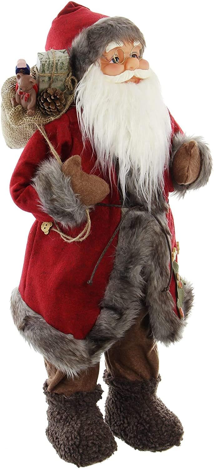 khevga Weihnachtsmann Deko Figur Deko Nikolaus gross (rot/grauer Mantel, 61cm), Rot/Grauer Mantel 61