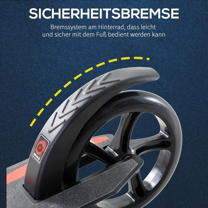 HOMCOM Kinderscooter, Kickscooter mit Stossdämpfung, Tretroller, Klappbar und Höheverstellbar, ab 14