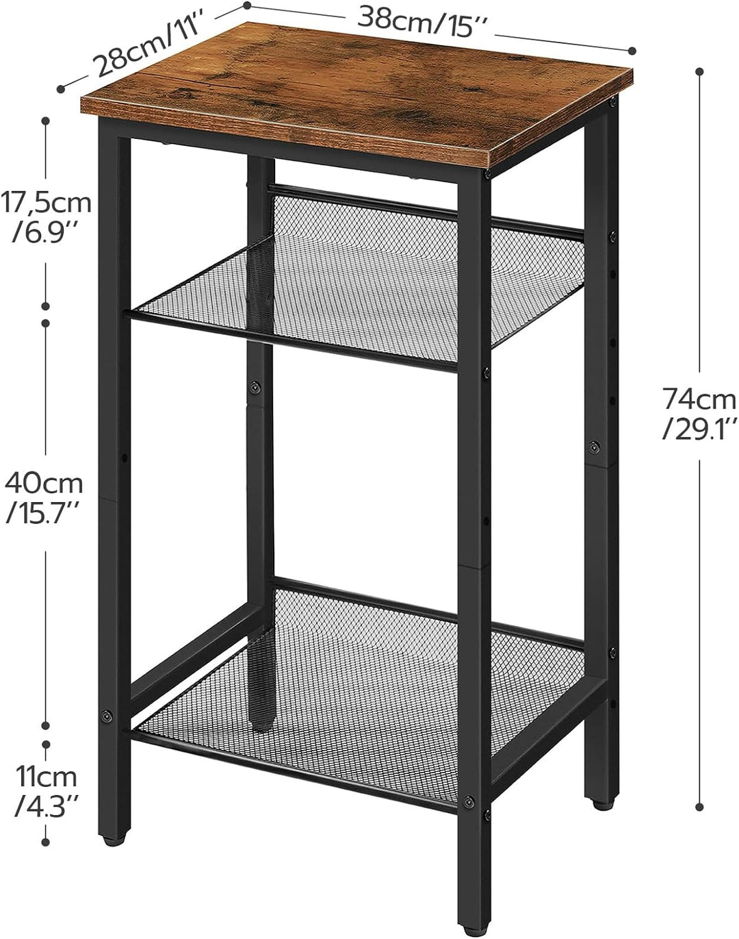 HOOBRO Beistelltisch, Telefontisch mit 2 verstellbaren Gitterablagen 45 x 35 x 75 cm, Sofatisch, Kaf
