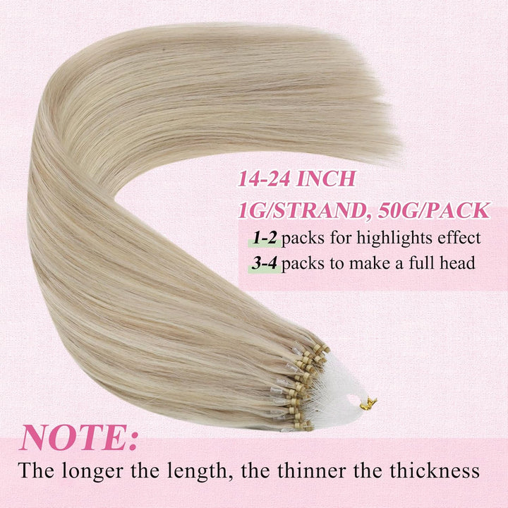 YoungSee Microring Extensions Blond Microring Extensions Echthaar 1g Blond Micro Loop Hair Extension