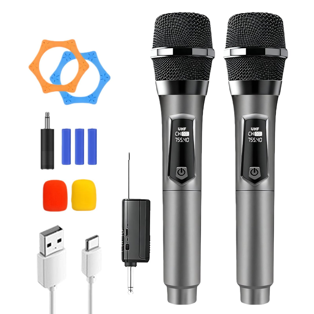 Kabelloses Mikrofon, Wiederaufladbares Funkmikrofon, Dual-Handmikrofon mit USB-C, Mikrofon Kabellos,