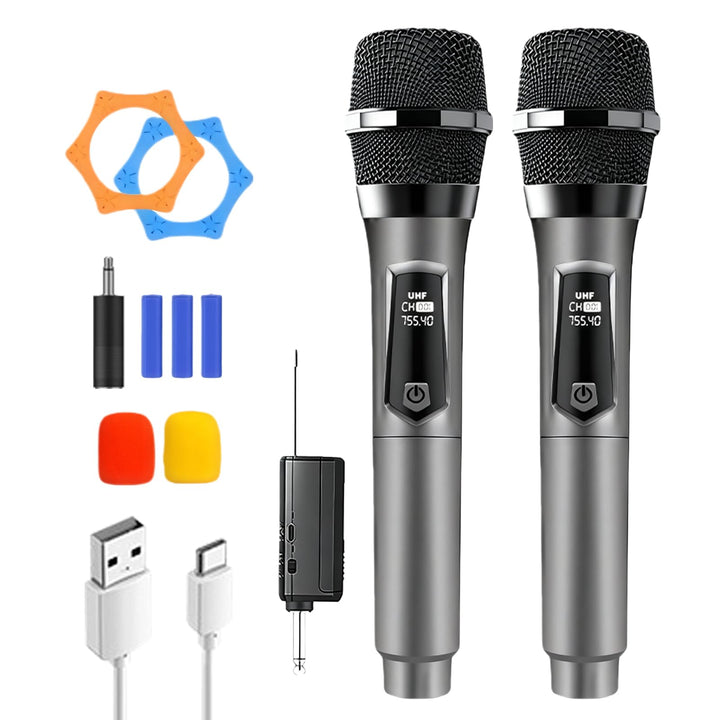 Kabelloses Mikrofon, Wiederaufladbares Funkmikrofon, Dual-Handmikrofon mit USB-C, Mikrofon Kabellos,