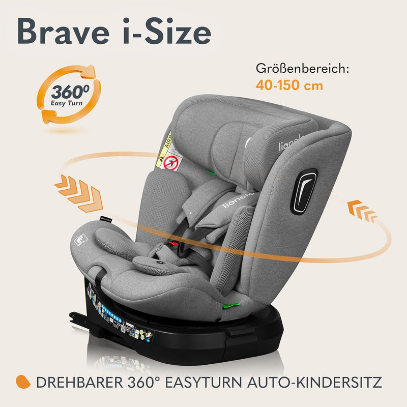 LIONELO BRAVE i-Size 360° drehbarer Autositz für Kinder von 40-150 cm, Einbau vorwärts- und rückwärt