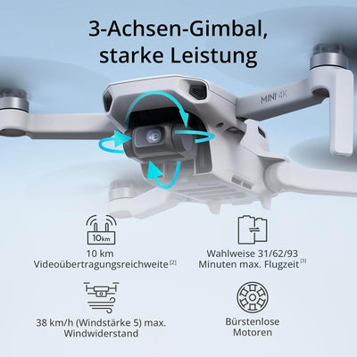 DJI Mini 4K, Drohne mit 4K UHD Kamera für Erwachsene, unter 249 g, 3-Achsen Gimbal Stabilisierung, 1