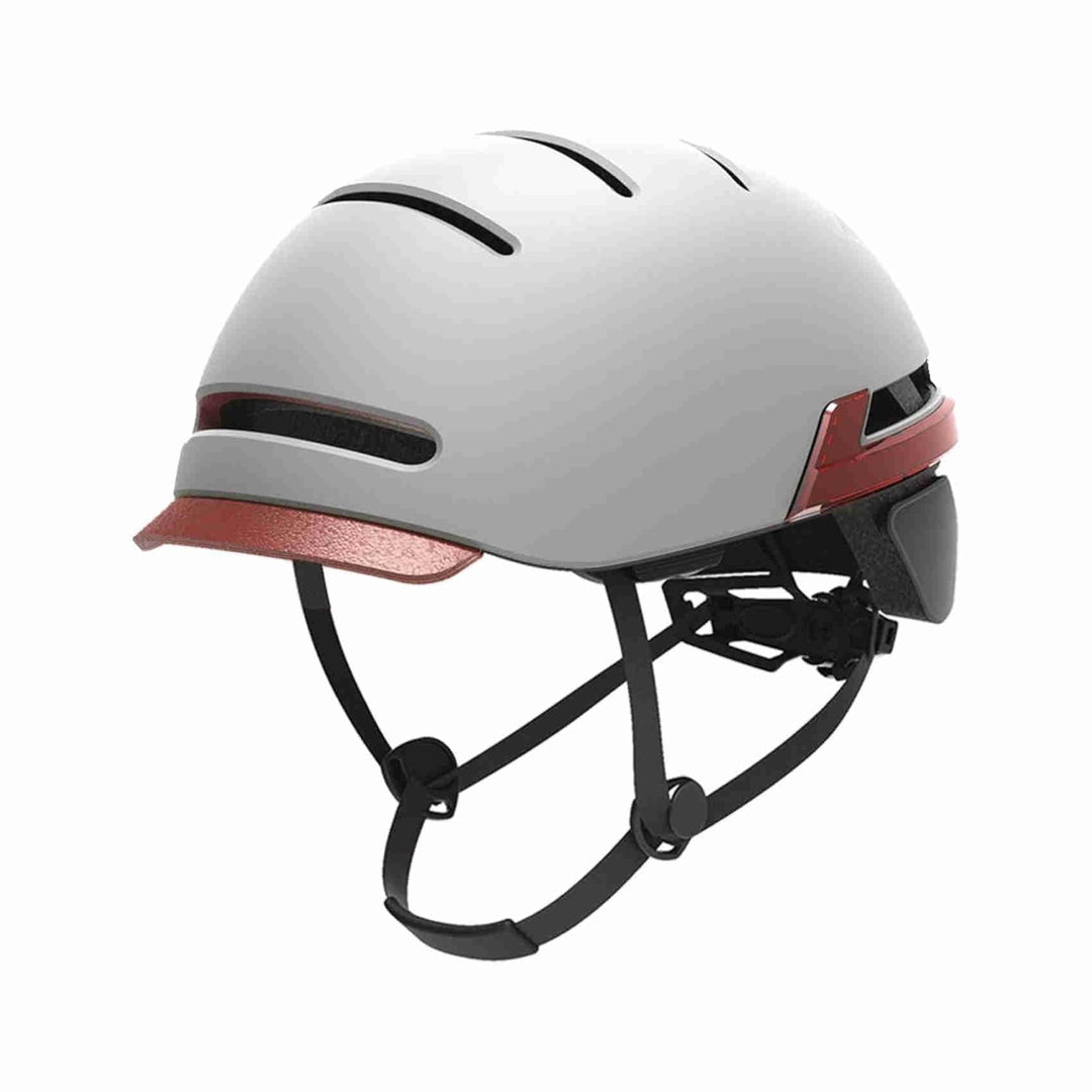 Urban Prime Urban Helm, Helm mit Licht und kabellosen Blinkern, Unisex, Erwachsene, Weiss Hellgrau,