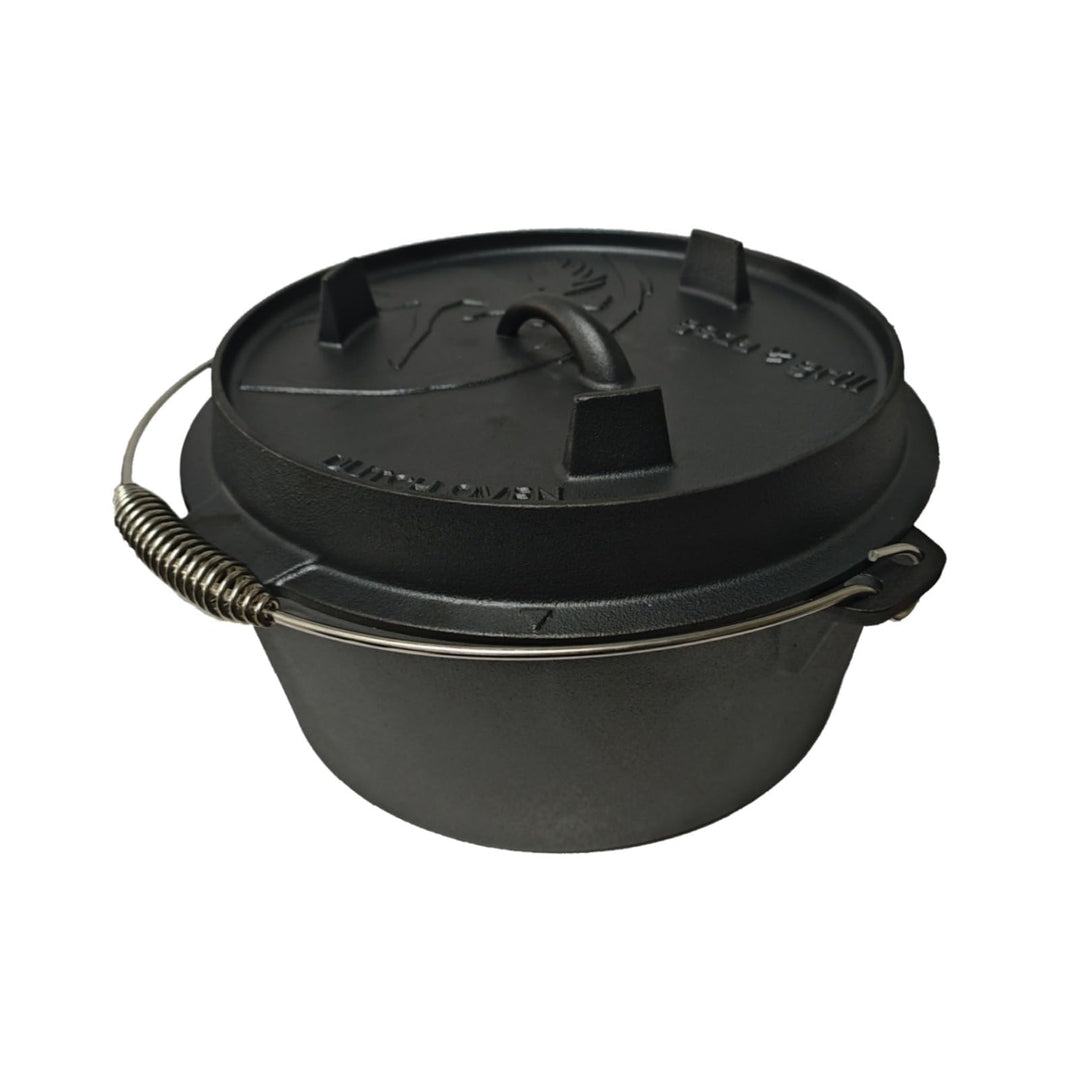 GEDA Grill Dutch Oven 9L ohne Füsse, Gusseisentopf Feuertopf aus Gusseisen, pre-seasoned Schmortopf