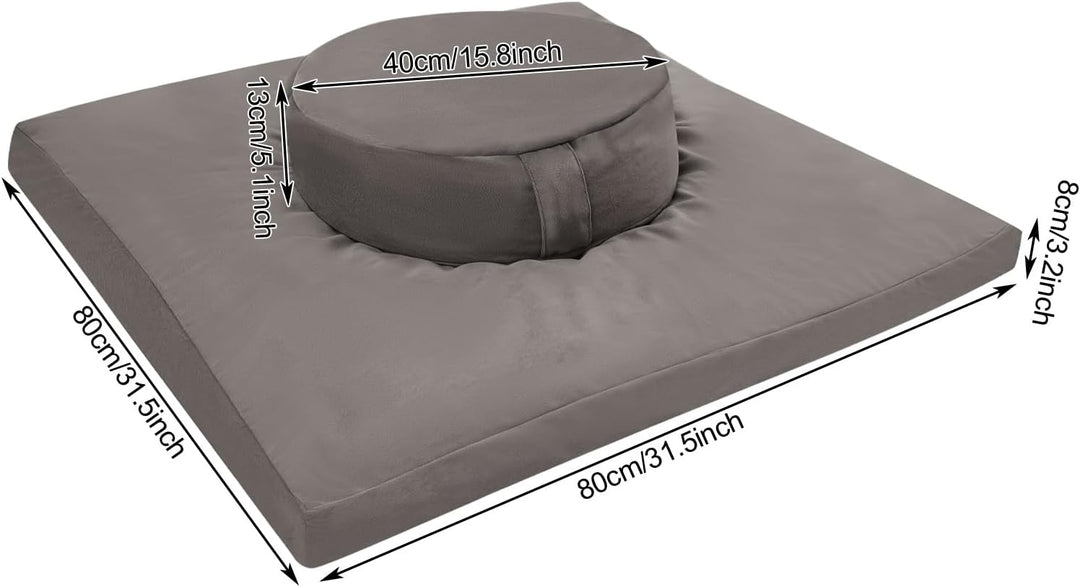 Zabuton Zafu Set, Quadratische Meditationsmatte 80x80x8cm - Hochwertiger Baumwolle, Rund Yogakissen