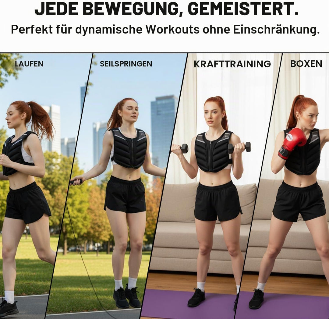 Gewichtsweste 4,5 kg 6,8kg 9,1kg für Damen &amp; Herren - Premium Fitness Weste mit reflektierenden Stre