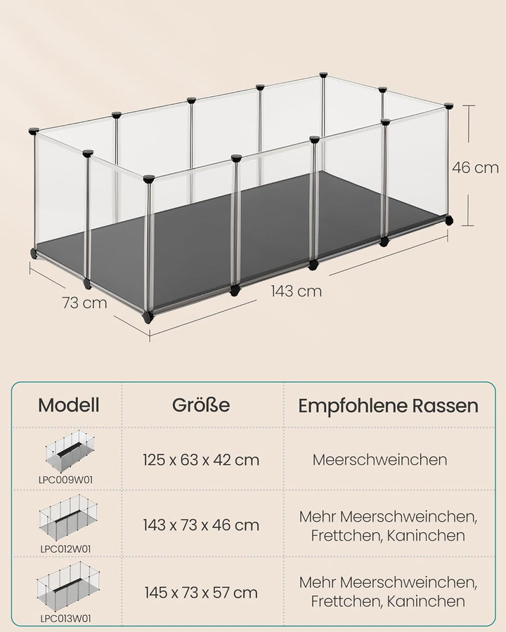 SONGMICS Kleintiergehege mit Bodenplatten, Laufstall mit Abnehmbarer und wasserfester Unterlage, Geh