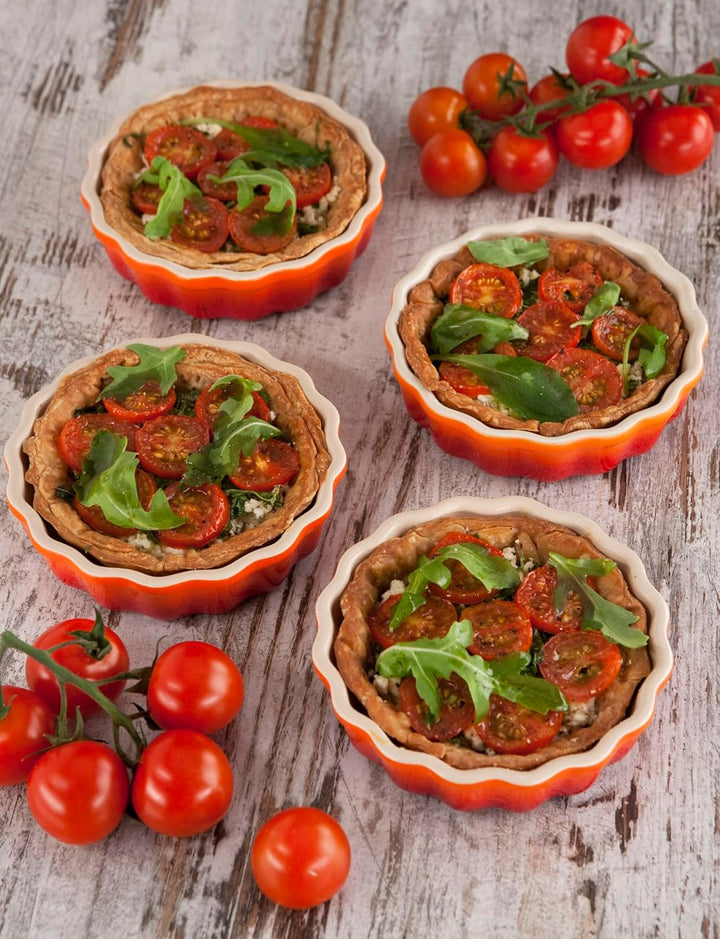 Le Creuset 4er-Set Tarteförmchen aus Steinzeug, Je 200 ml/ Ø 11 cm, Ofenrot, 91017411090000, Ofenrot