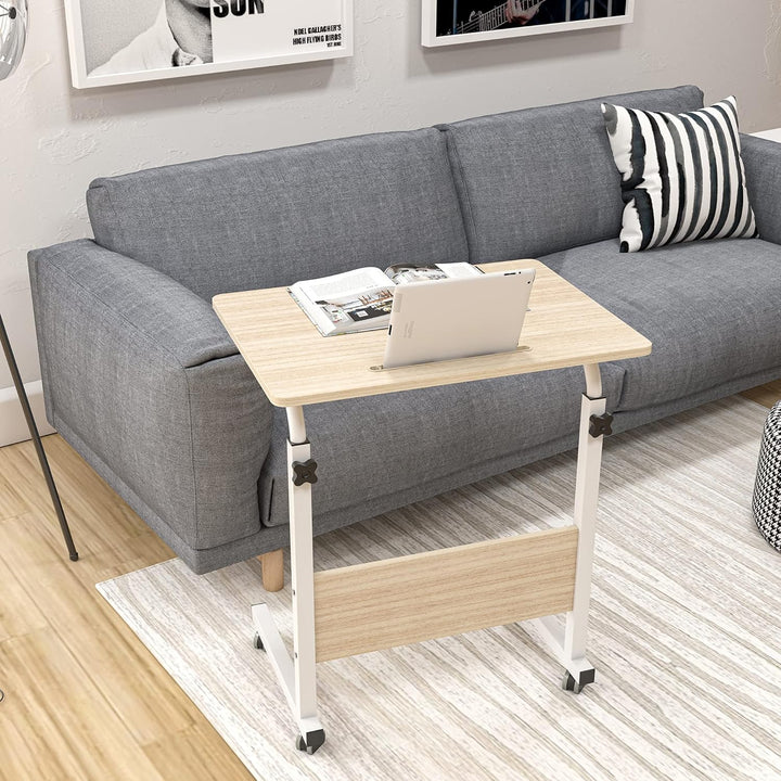 SogesHome Laptoptisch 60 * 40cm höhenverstellbar PC-Tisch mit Rollen, Betttisch, Beistelltisch ,Klei