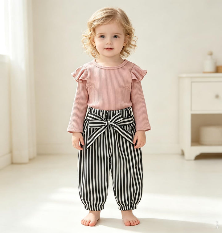 Neugeborenes Baby Mädchen Kleidung Rüschen Strampler + Schleife Denim Hosen Outfits Set 9–12 Monate