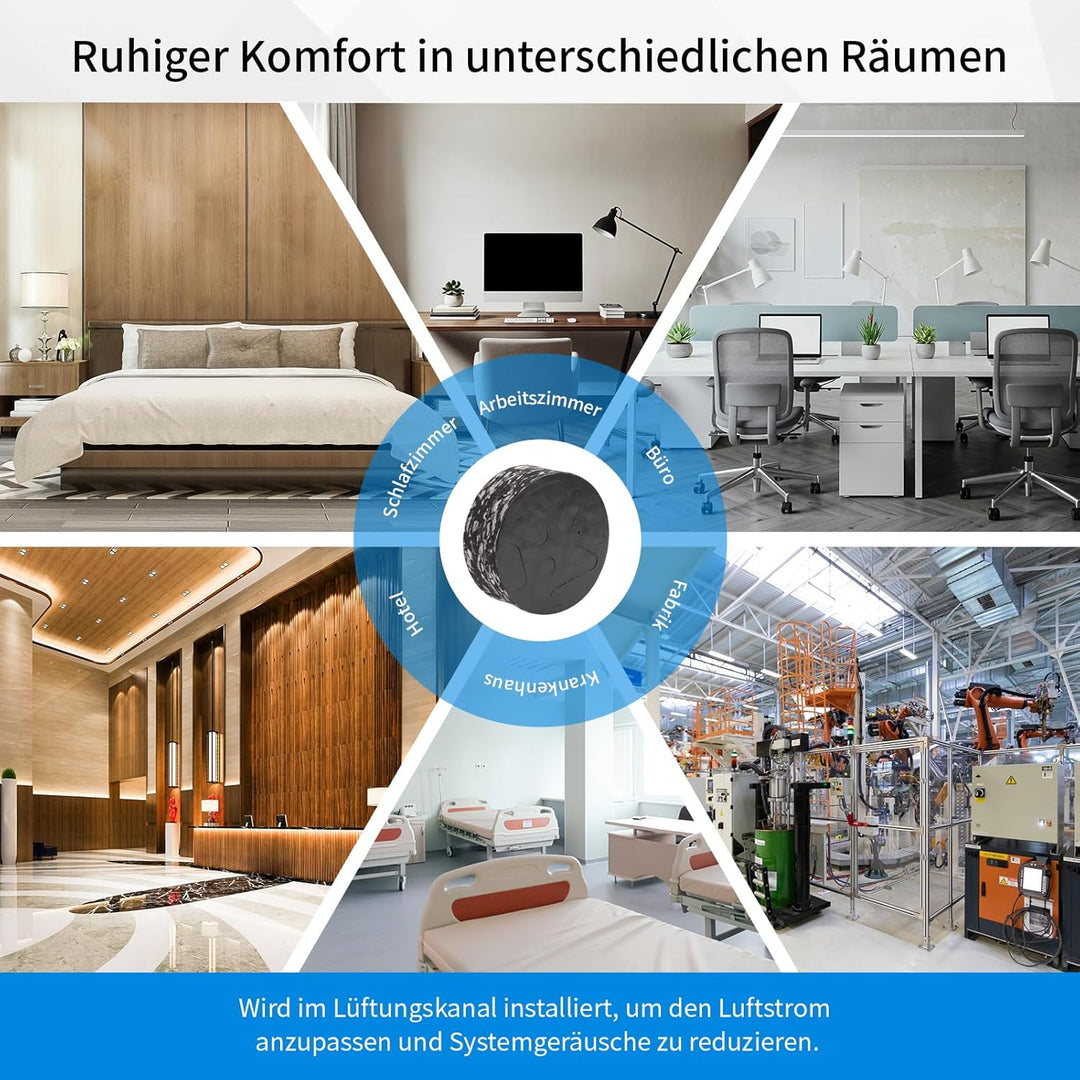WeCooper Schalldämpfer 125mm für Lüftungsrohre–Einschubschalldämpfer aus Schaumstoff für runden Luft