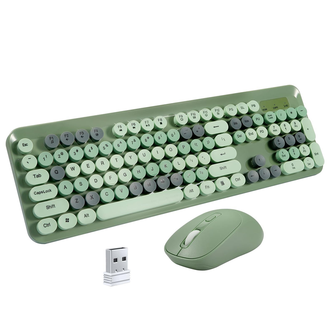 LAMA Tastatur Maus Set Kabellos, Retro runde Schreibmaschine Tastatur mit 104 Tasten &amp; Ziffernblock,