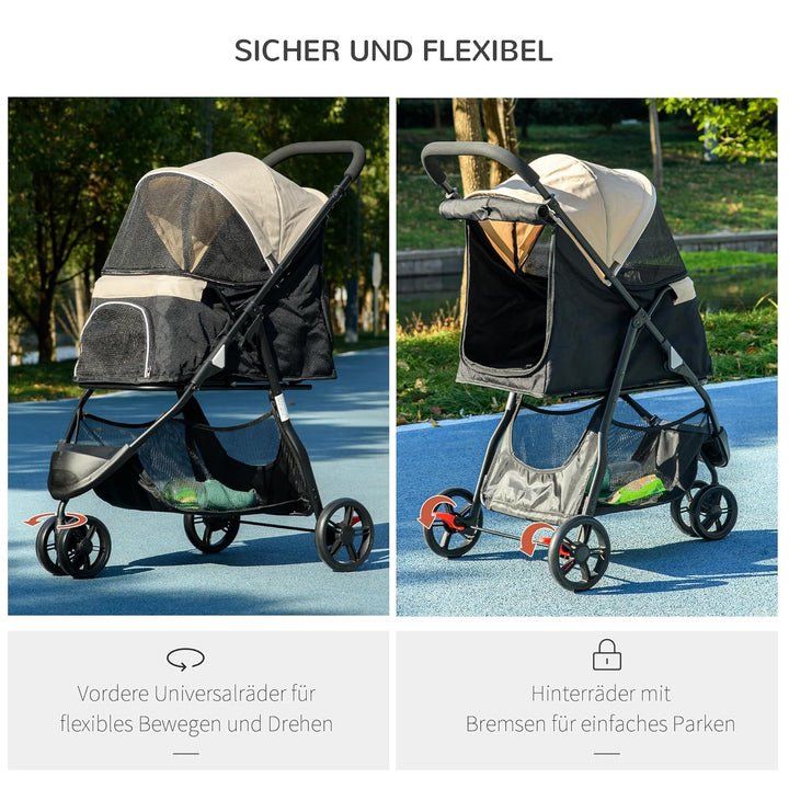 PawHut Hundewagen 2 in 1 Hundebuggy klappbar für Hunde &amp; Katzen bis 10 kg Katzenbuggy mit Kissen Net