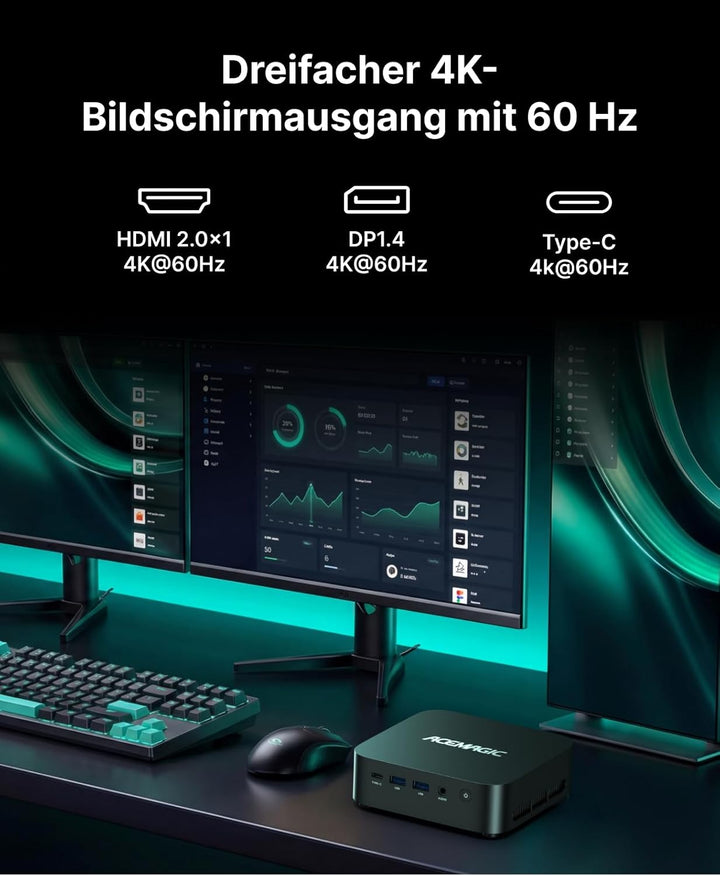 ACEMAGIC M1 Mini PC, AMD Ryzen 7 7735HS (8C/16T, bis 4,75GHz), 24GB LPDDR5 1TB NVMe SSD Win 11 Pro M
