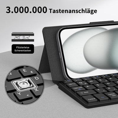 CACOE Bluetooth Tastatur mit Ständer, Mini Tastatur für Handy, Ultraflache Tragbare, Faltbare, Dual-