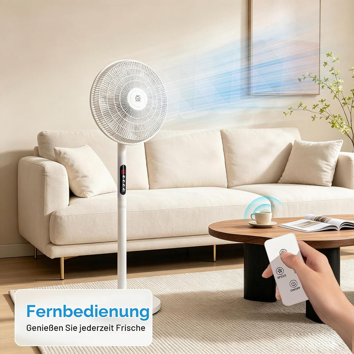 EXTRASTAR 16 Zoll Standventilator mit Fernbedienung, 6 Windstufen, 9h Timer, 70° automatische Schwen