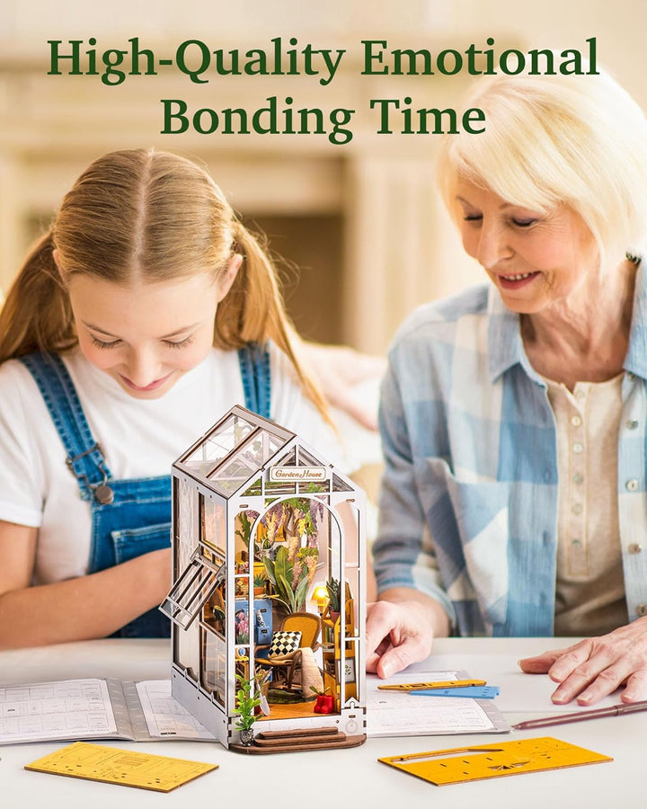 Rolife Book Nook Kit für Erwachsene DIY Miniature House mit LED-Licht für Buchstütze Bibliothek Büch