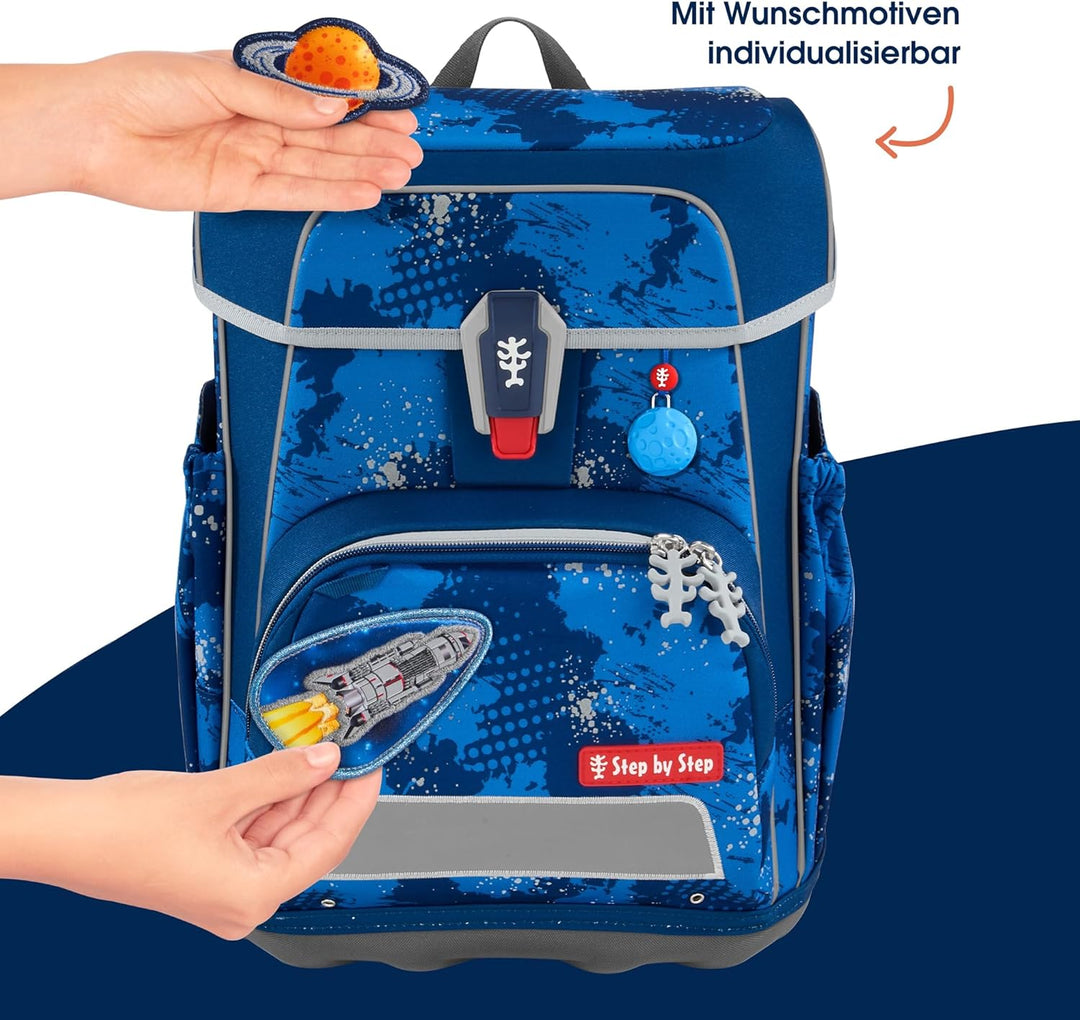 Step by Step Schulranzen-Set Cloud Reflect „Rocket Novo“ 5-teilig, blau, ergonomischer Tornister mit