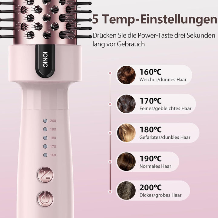 Thermal Brush, Thermobürste Negativ-Ionen, Elektrische Rundbürste mit 5 Temperaturstufen, Stylingbür