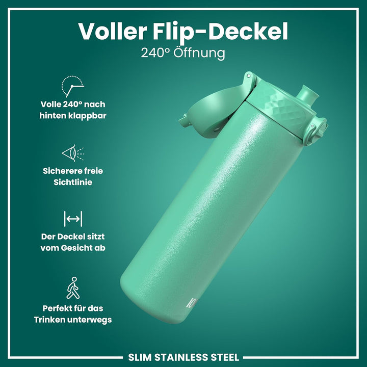 Ion8 Stahl-Trinkflasche, 600 ml, Auslaufsicher, Einhandöffnung, Sichere Verriegelung, Spülmaschinenf