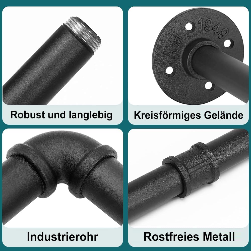 Industrielle Kleiderstange Wandmontage, Kleiderstangen für die Wand, 164cm abnehmbare Garderobenstan