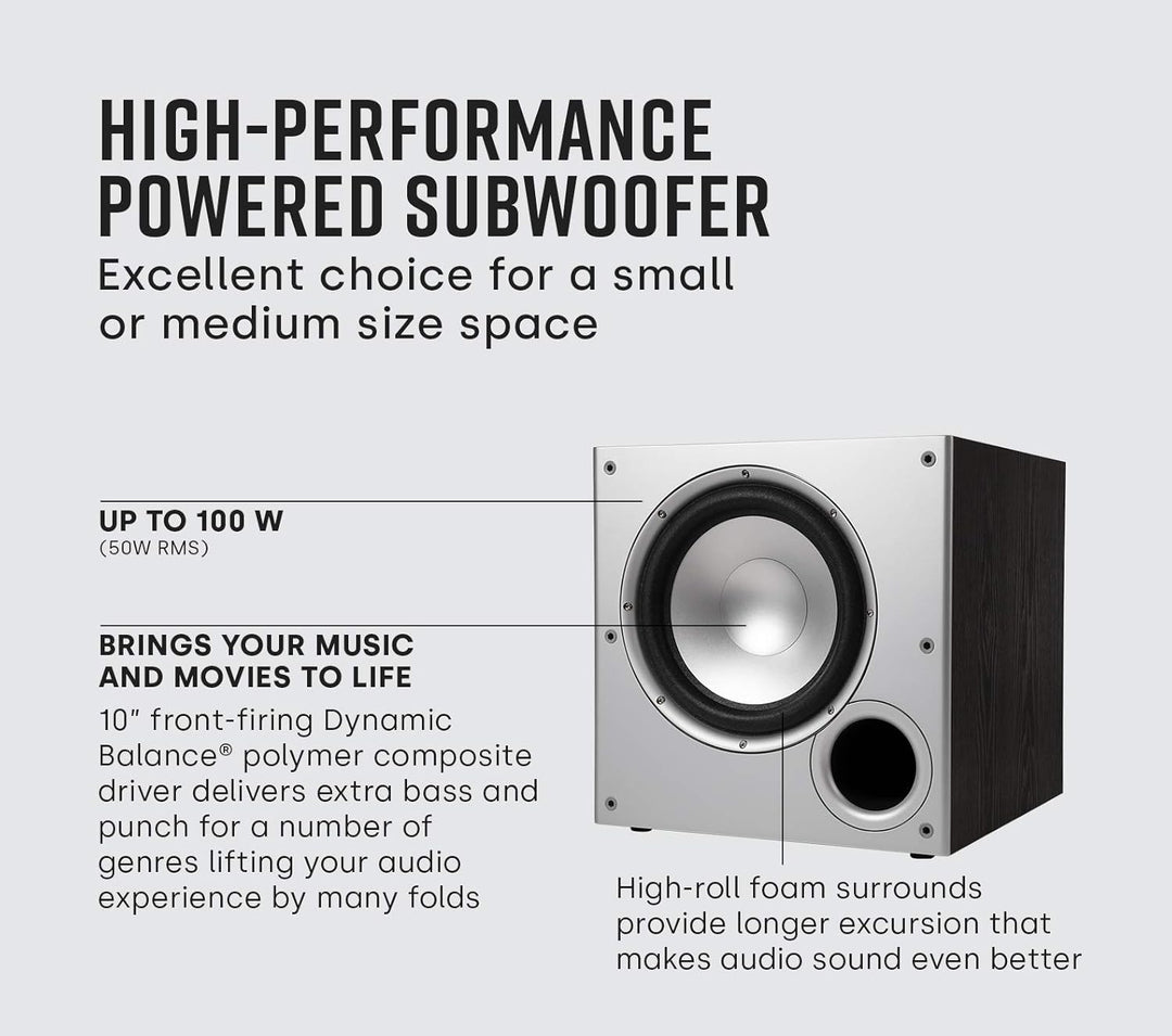 Polk Audio PSW10 Active Subwoofer (50 W, aktiver Subwoofer, 35-200 Hz, 100 W, 25,4 cm, 25,4 cm (10 Z
