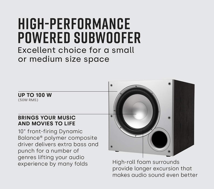 Polk Audio PSW10 Active Subwoofer (50 W, aktiver Subwoofer, 35-200 Hz, 100 W, 25,4 cm, 25,4 cm (10 Z