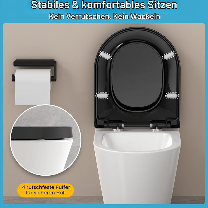 YEAUPE PRO Toilettendeckel mit Absenkautomatik D Form [KURZ] - 43,5×36,2 cm | WC Sitz mit Schnellver