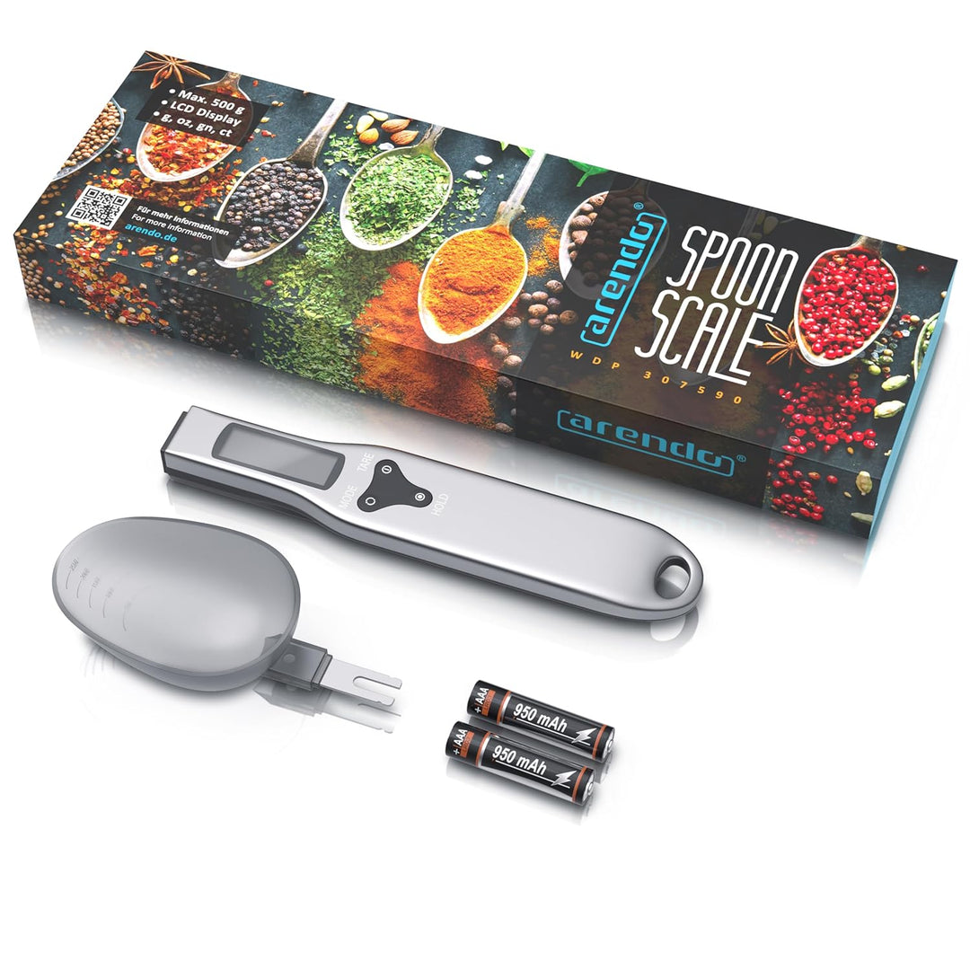 Arendo - Löffelwaage digital – 1 bis 500 g – Tara – Hold Nullstellung – Feinwaage Auflösung 0,1 g –