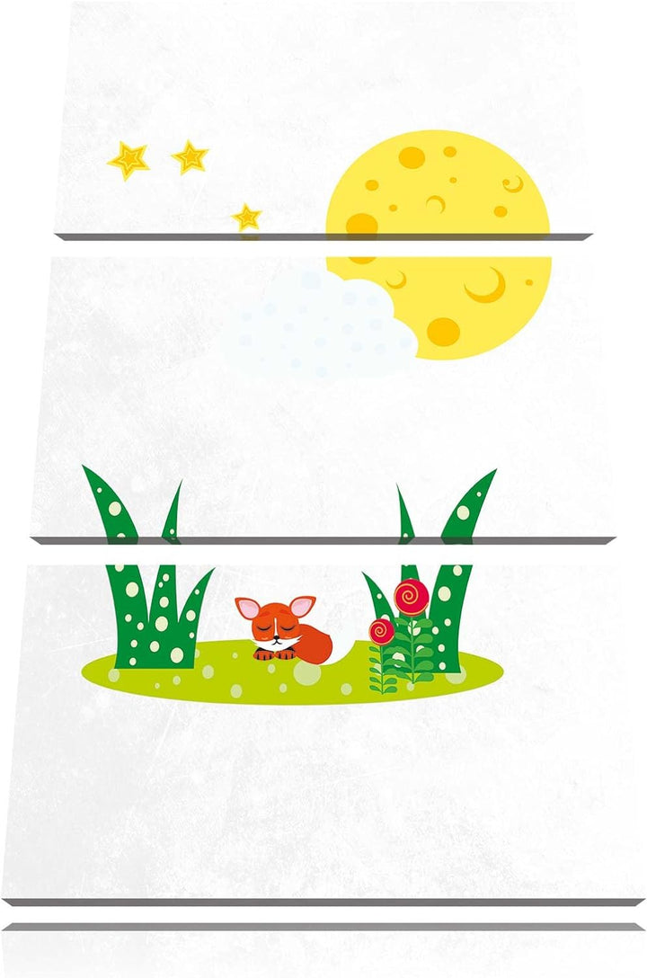 Pixxprint Fuchs auf Wiese nachts als Leinwandbild/Grösse: 3 Teilig (120x80) cm/Wandbild/Kunstdruck/f