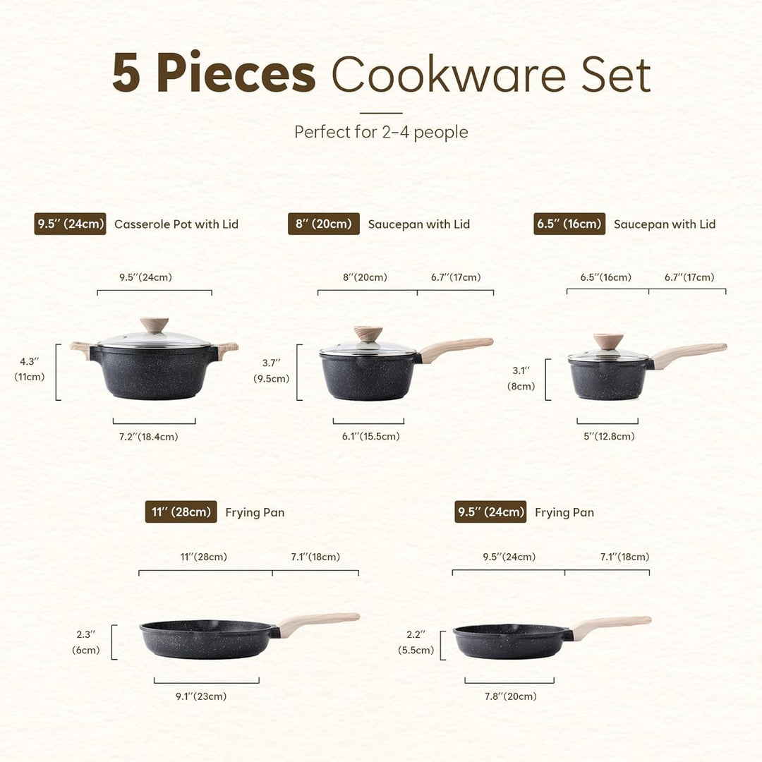 Kordisen Antihaft Kochgeschirr Set, 5 teilig Topf Pfannen Set, Gesundes und Ungiftiges Kochtopfsets,