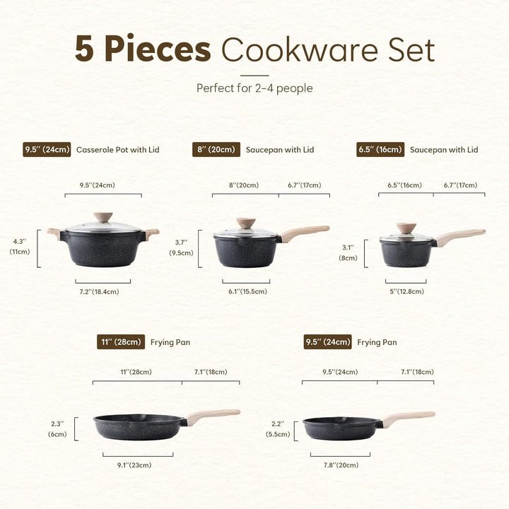 Kordisen Antihaft Kochgeschirr Set, 5 teilig Topf Pfannen Set, Gesundes und Ungiftiges Kochtopfsets,