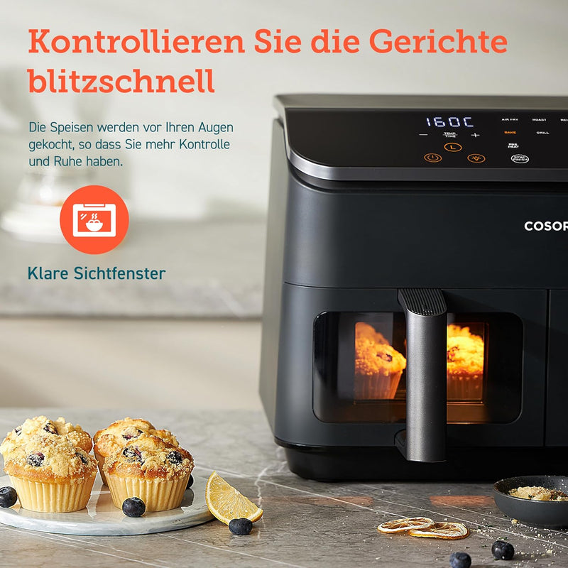 COSORI Heissluftfritteuse 2 Kammern Airfryer, 8-in-1 Dual Zone Air Fryer XXL 8,5 L, Heissluftfritteu