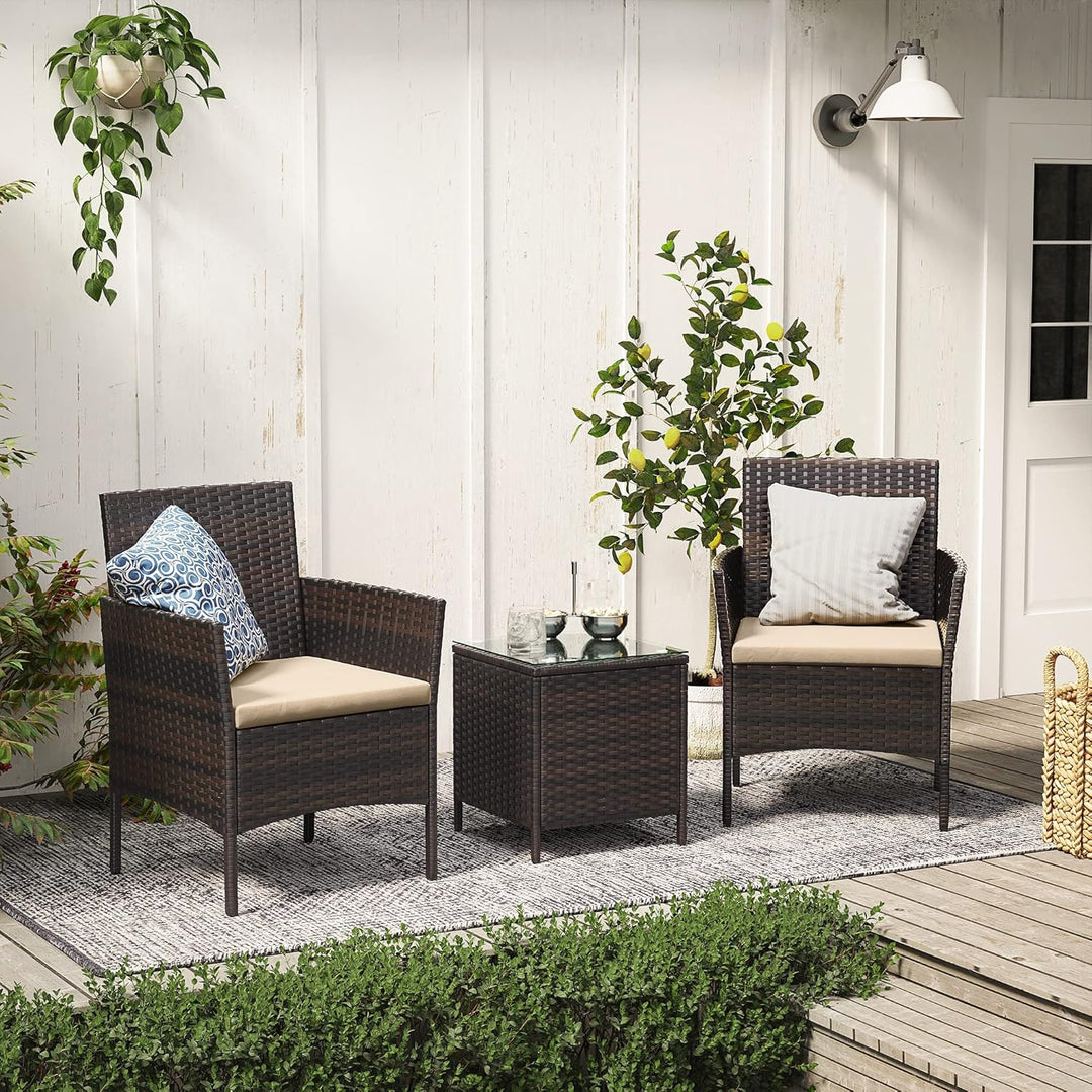 SONGMICS Balkonmöbel, Gartenmöbel-Set, aus PE-Polyrattan, Lounge-Set, Tisch und 2 Stühle, Terrassenm