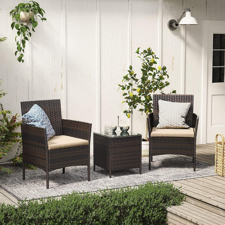 SONGMICS Balkonmöbel, Gartenmöbel-Set, aus PE-Polyrattan, Lounge-Set, Tisch und 2 Stühle, Terrassenm