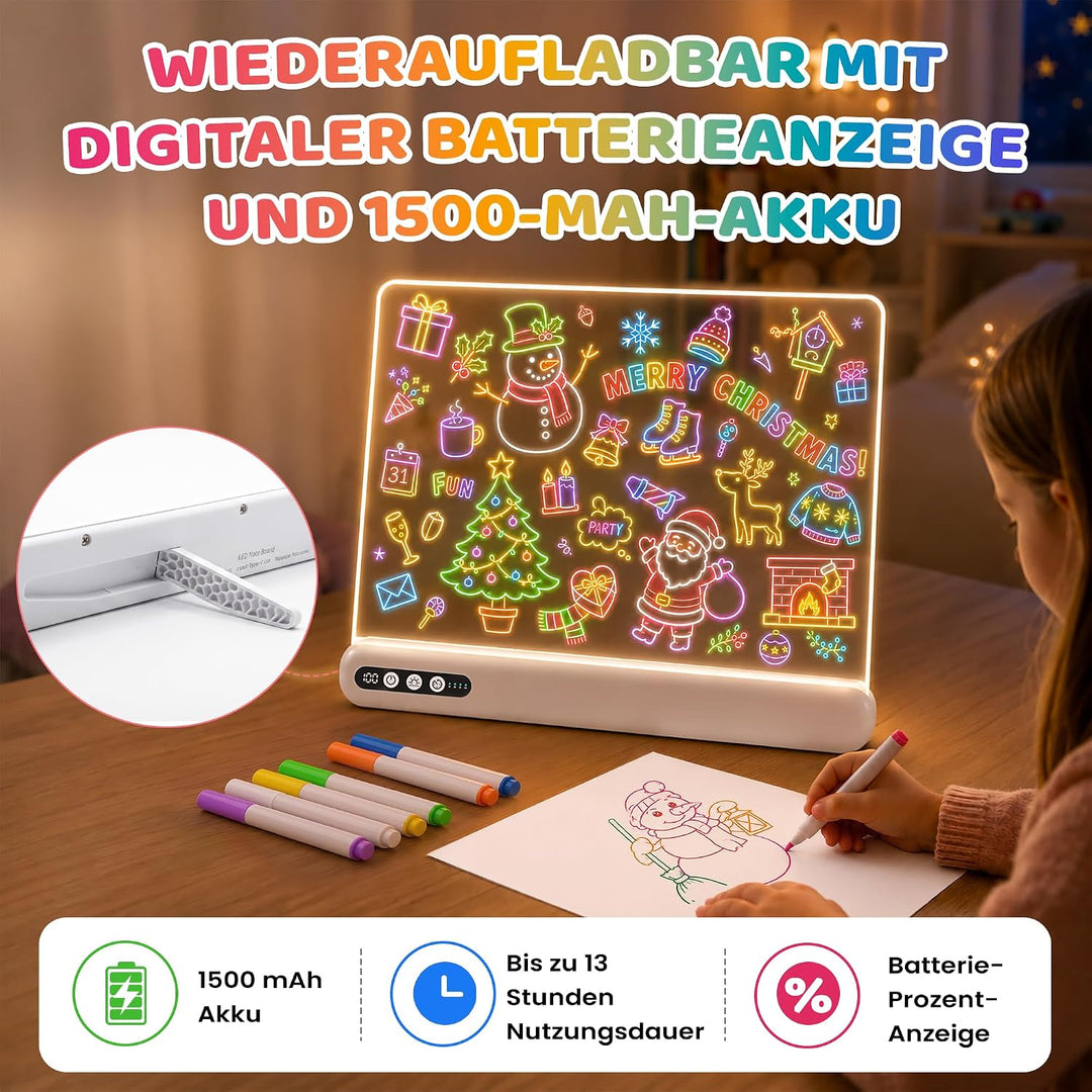 Wiederaufladbares LED Zeichenbrett und Zaubertafel,mit 8 statischen Farben &amp; 3 dynamischen Modi, Tim