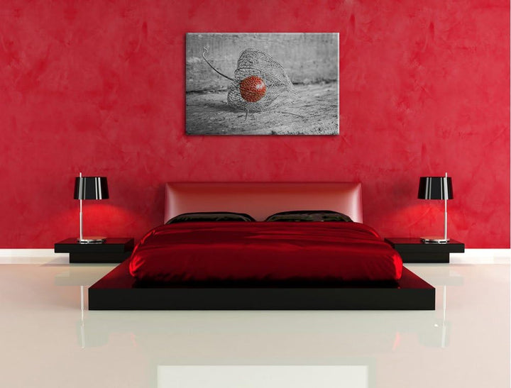 leckere Physalis in Schale schwarz/weiss Format: 100x70 auf Leinwand, XXL riesige Bilder fertig gera