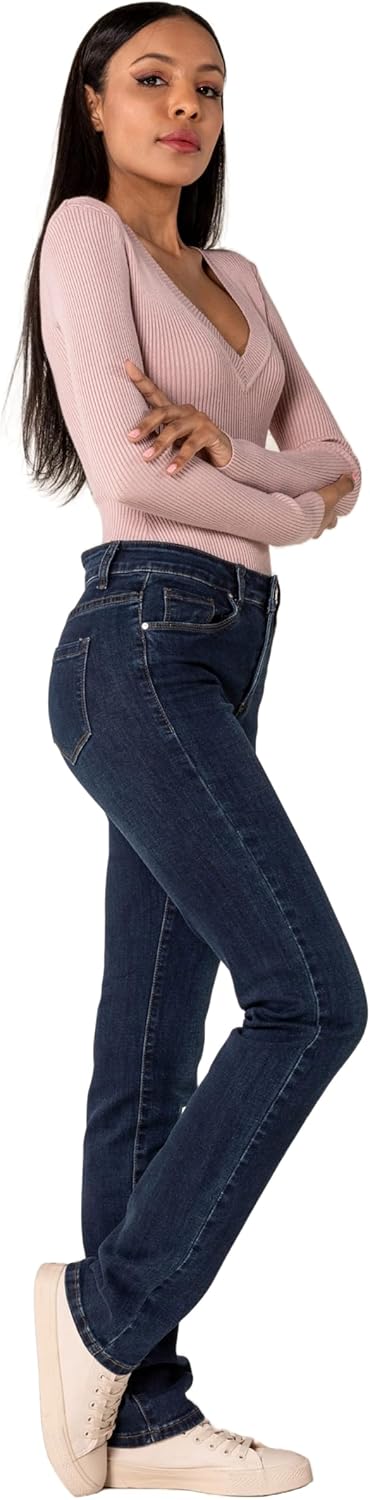 Nina Carter P209 Damen High Waist Tall Jeans Straight Leg Jeanshose mit geradem Beinschnitt Used-Loo