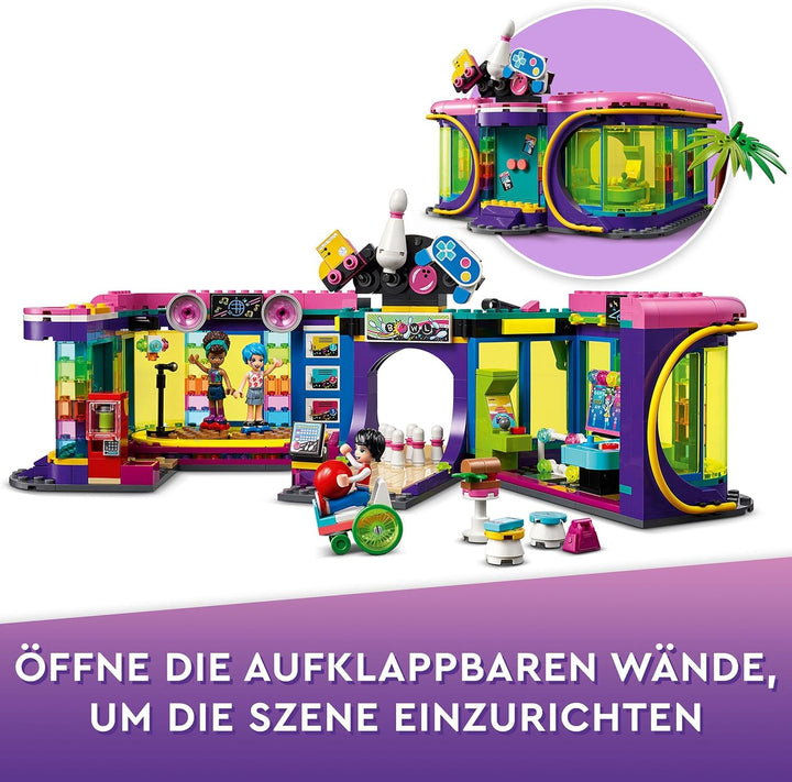 Lego 41708 Friends Rollschuhdisco Spielzeug mit Arcade und Bowling mit Mini-Puppen, u.A. Andrea, als