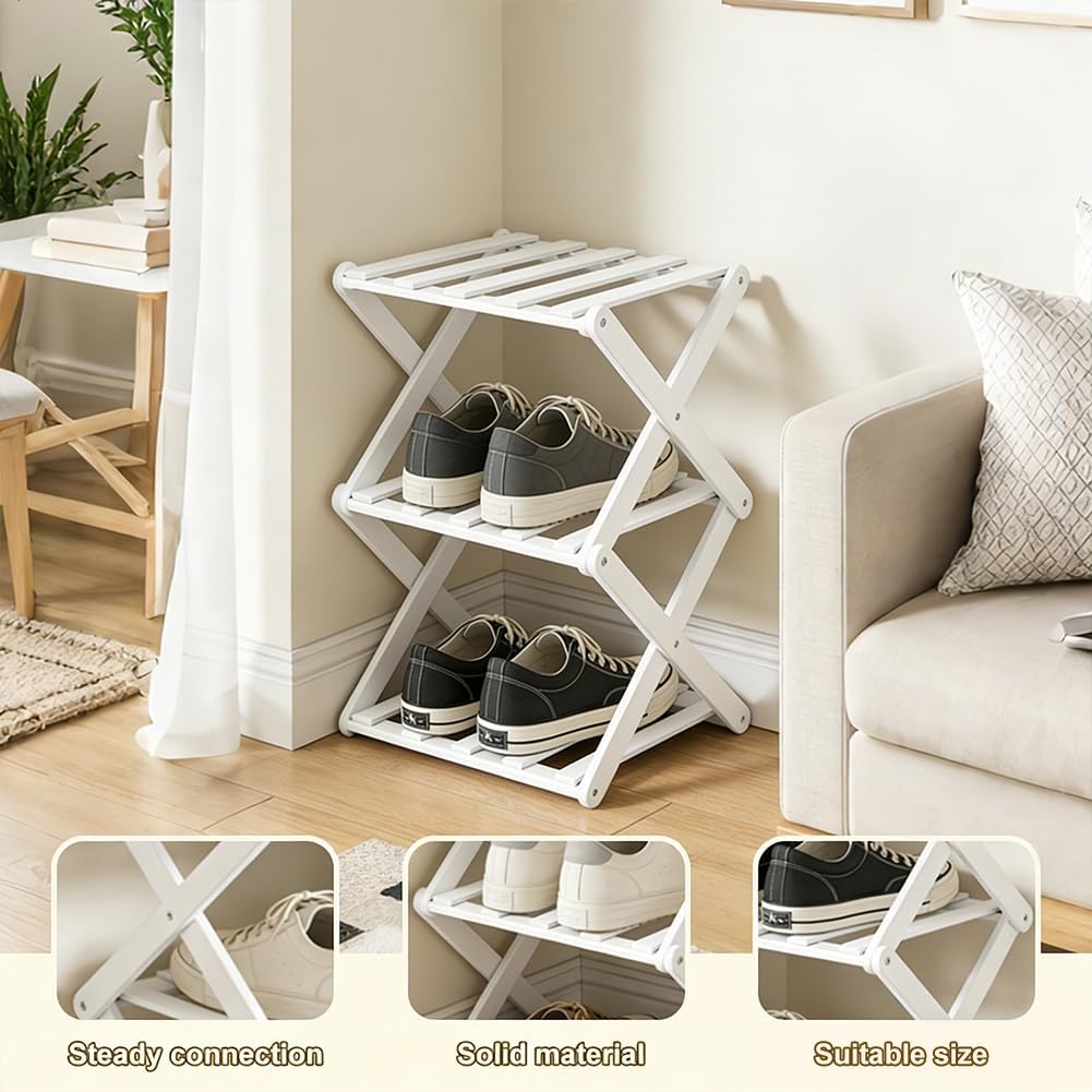Kleines Schuhregal, Schuhregal, Faltbar Schuh Regal aus Bambus, Schuhschrank Klein für Eingangsberei